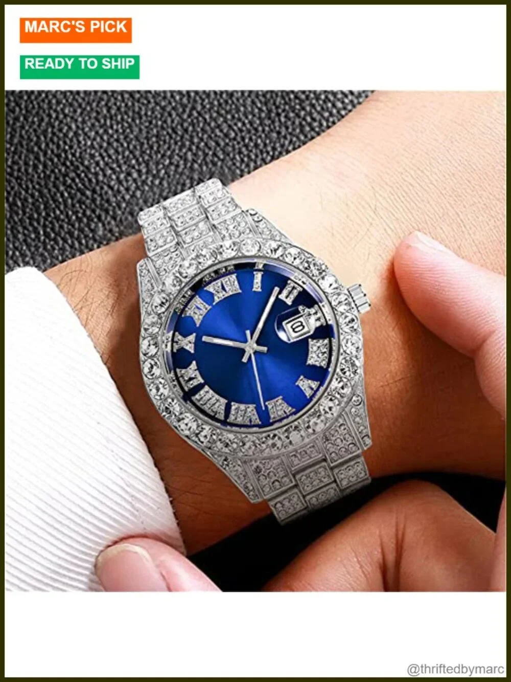 Unisex Crystal Diamond Watch Stainless Steel Quartz Analog Big Face Wrist Watch